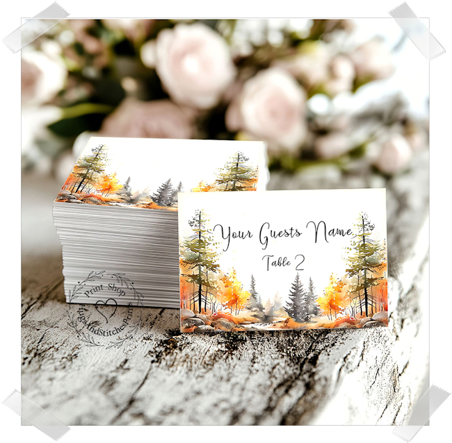 Autumn Fall Forest Trees Flat Place Card #388