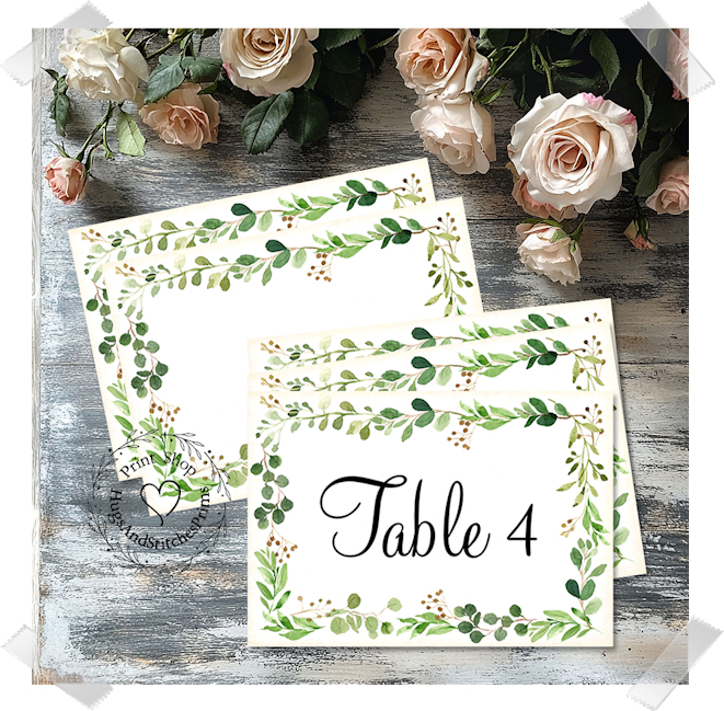 Eucalyptus Frame & Berries Large Flat Table Card #399