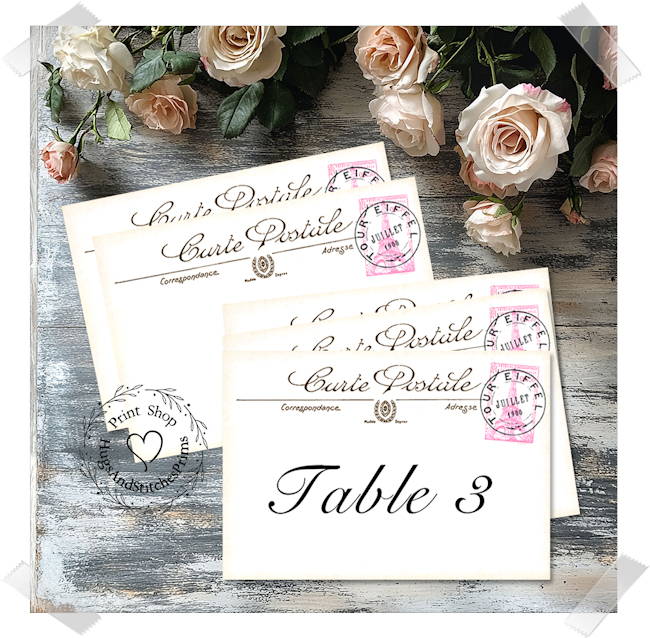 French Eiffel Tower Pink Stamp Postcard Large Flat Table Card #430