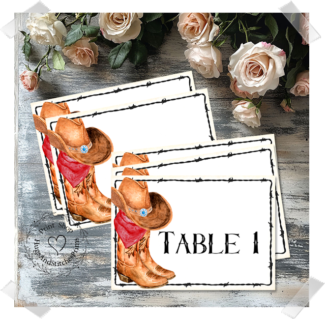 Western Cowboy Boots Cowboy Hat Large Flat Table Card #447