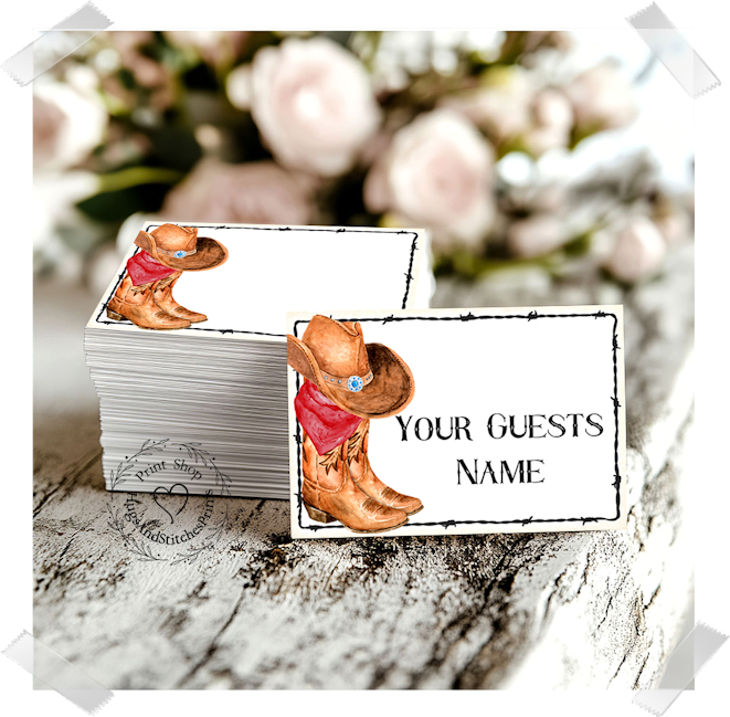 Western Cowboy Boots Cowboy Hat Flat Place Card #447
