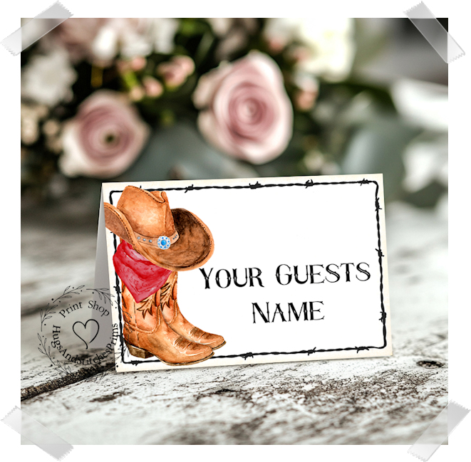 Western Cowboy Boots Cowboy Hat Tent Place Card #447