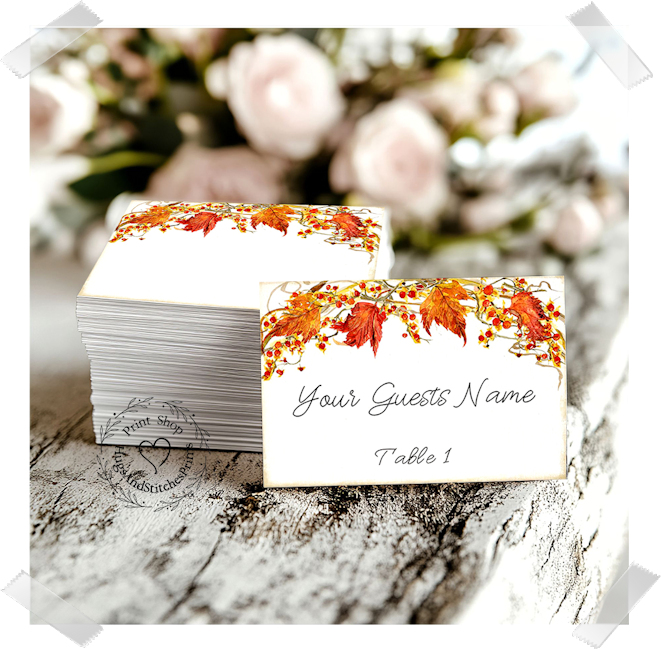 Fall Autumn Leaves & Berries Flat Place Card #452