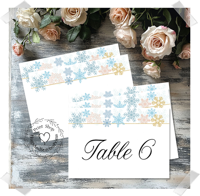 Soft Winter Snowflakes Large Flat Table Card #485