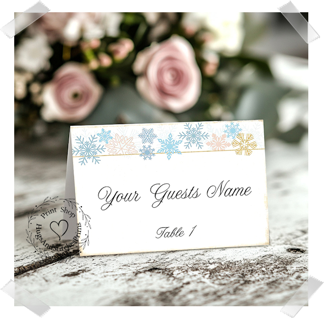 Soft Winter Snowflakes Tent Place Card #485