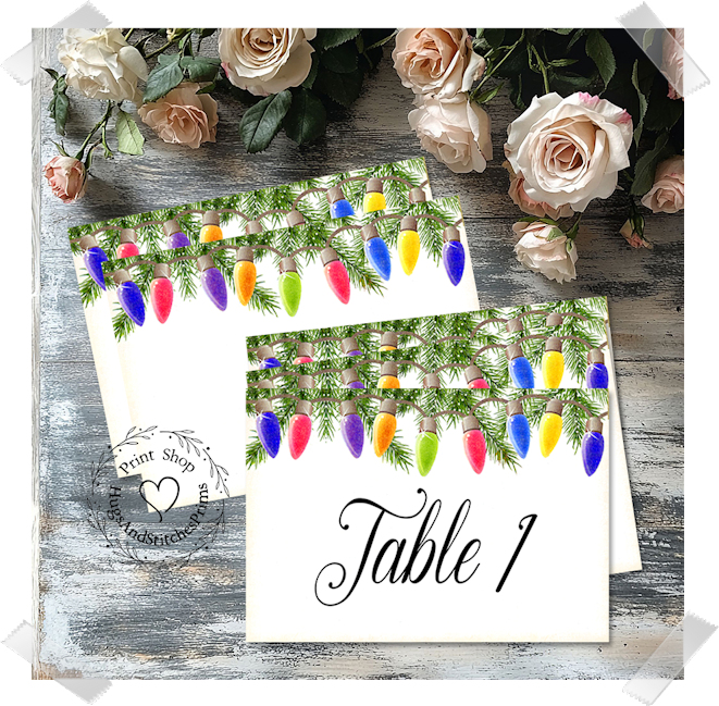 Christmas Lights In A Pine Branch Large Flat Table Card #488