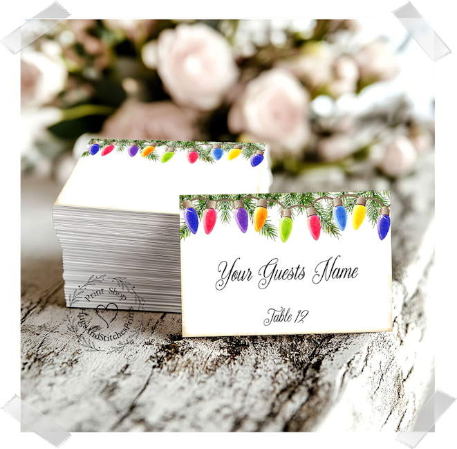 Christmas Lights In A Pine Branch Flat Place Card #488