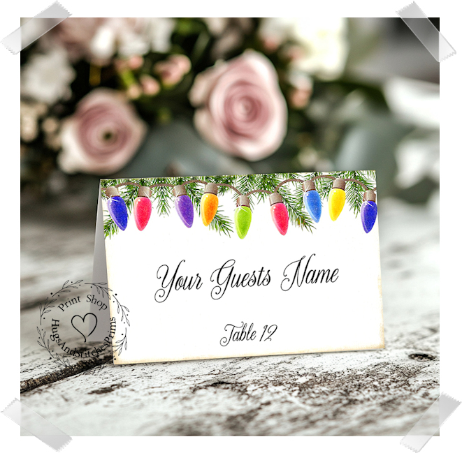 Christmas Lights In A Pine Branch Tent Place Card #488