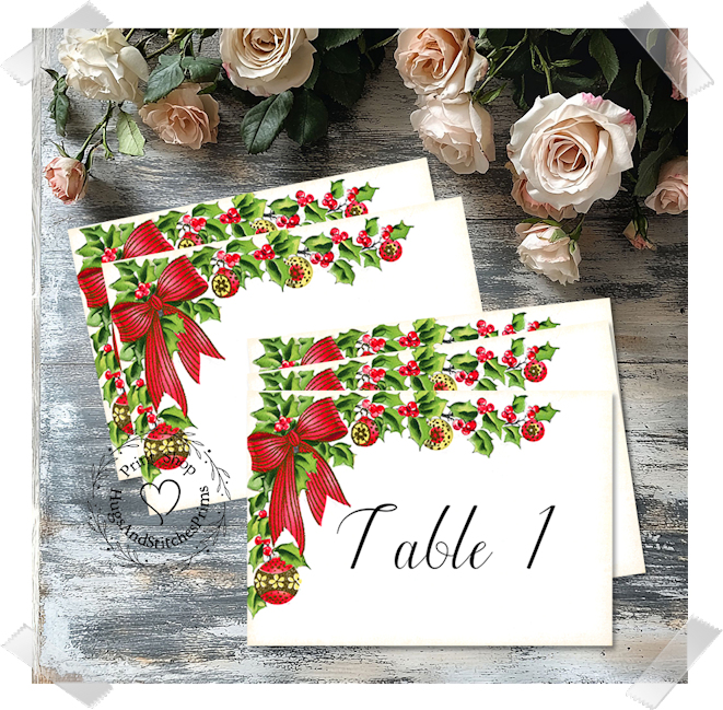 Holly Garland Christmas Ornament Large Flat Table Card #500