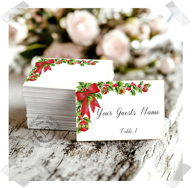 Holly Garland Christmas Ornament Flat Place Card #500