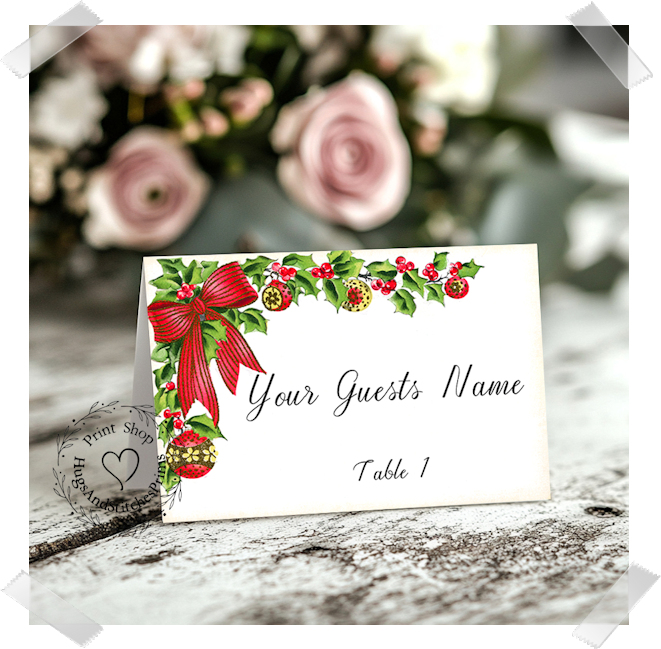 Holly Garland Christmas Ornament Tent Place Card #500