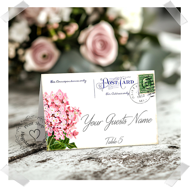 Hydrangea Postcard Tent Place Card #540