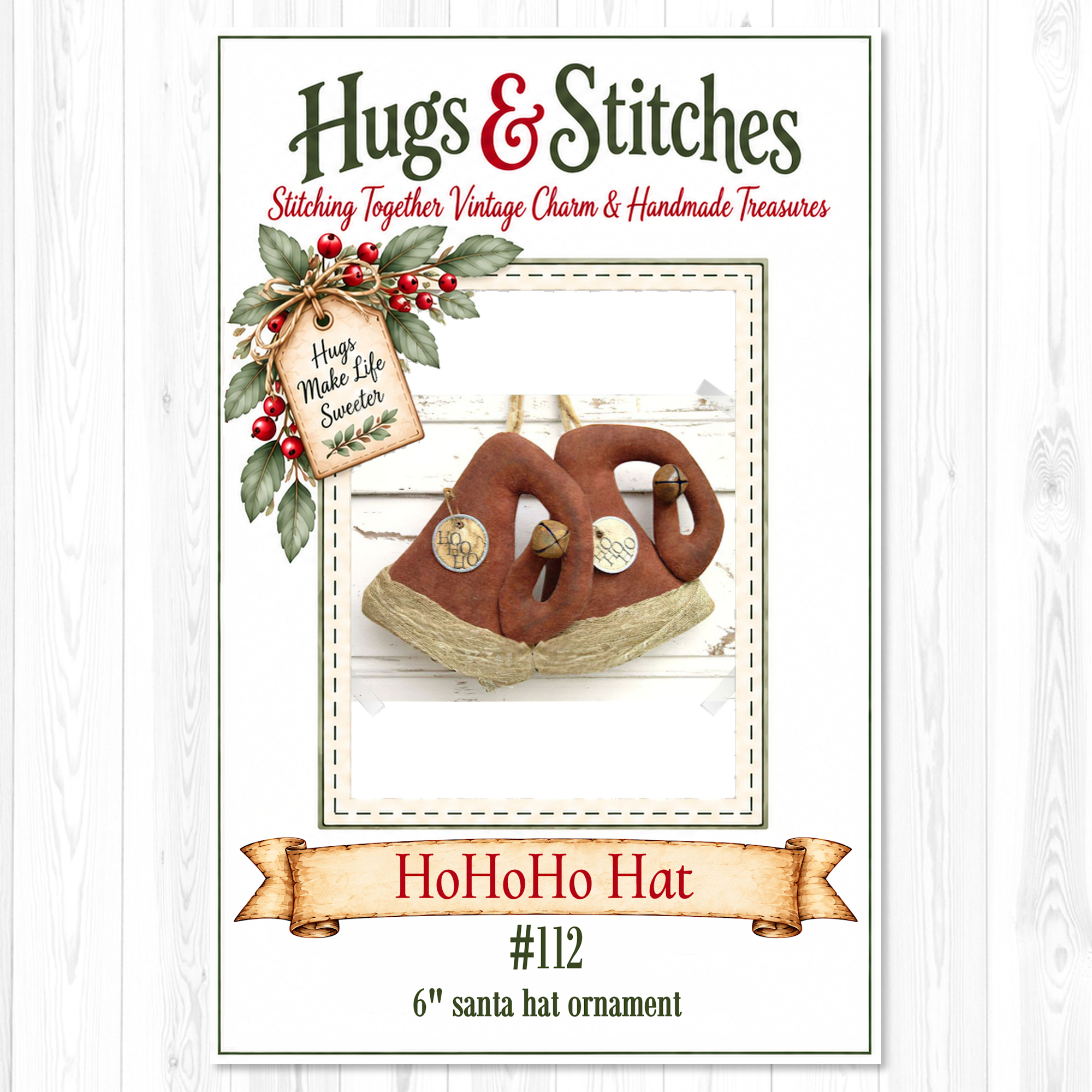 Ho Ho Ho Santa Hat Ornament Pattern #112