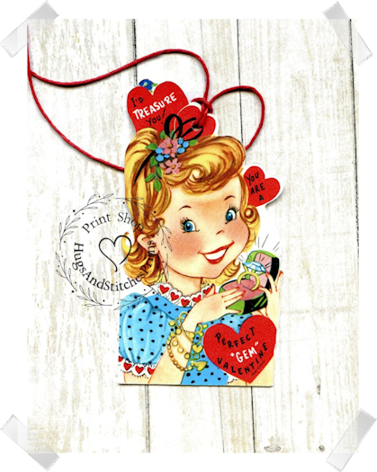 451 - Retro I'd Treasure You You're A Perfect Gem Valentines Tags