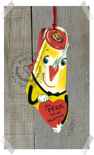 087 - Retro You Perk Me Up Coffee Pot Coffee Valentine  Tags