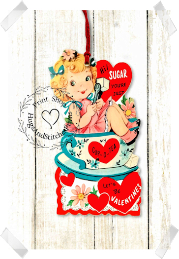 088 - Retro Sugar You're Just Cup Of Tea Valentine  Tags