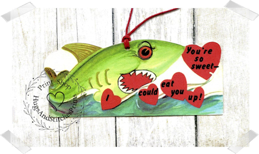 091 - Retro You're So Sweet I Could Eat You Up Shark Valentine  Tags