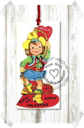 133 - Retro Ropin and Hopin Cowgirl Valentine Tags