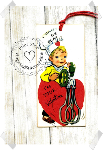 148 - Retro I Can't Be Beat Boy with Egg Beater Valentine Tags
