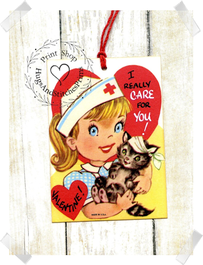 153 - Retro I Really Care For You Nurse Valentine Tags
