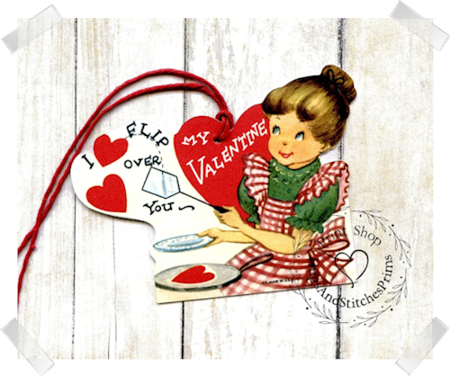 165 - Retro I Flip Over You Girl Cooking Valentine Tags