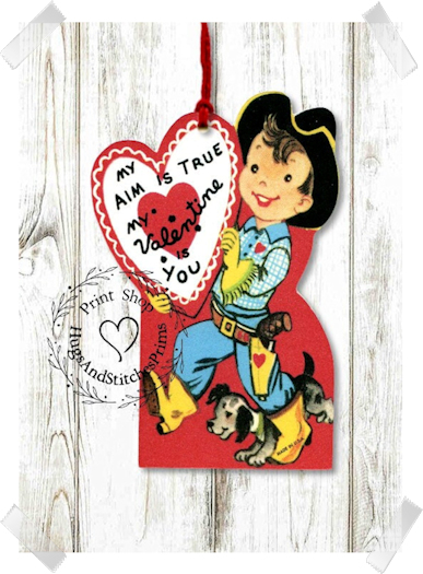 181 - Retro Western My Aim Is True Cowboy Valentine Tags