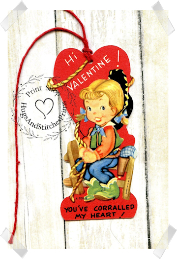 200 - Retro You've Corralled My Heart Cowgirl Valentine Tags