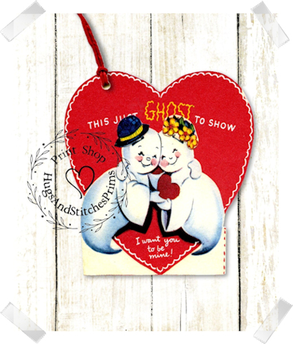 214 - Retro Ghost To Show I Want You Valentines Tags