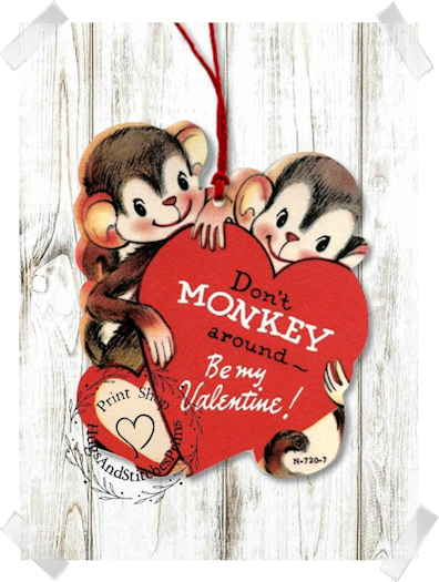 227 - Retro Don't Monkey Around Valentines Tags