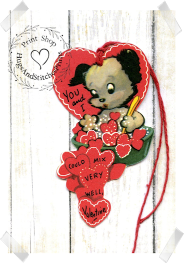 240 - Retro Puppy Dog Mixing Hearts Valentines Tags