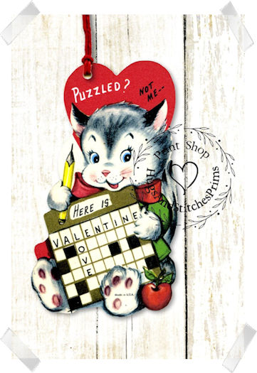 245 - Retro Kitty Cat Kitten Crossword Puzzle Valentines Tags