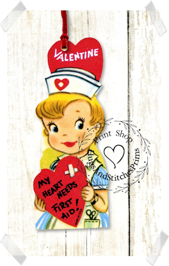 248 - Retro Nurse My Heart Needs First Aid Valentines Tags