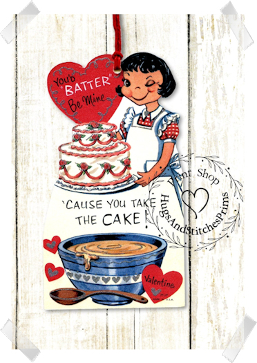251 - Retro Girl Baking A Cake Valentines Tags