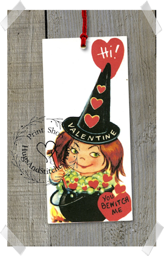 255 - Retro You Bewitch Me Witch Valentines Tags