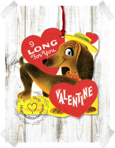 256 - Retro I Long For You Dachshund Dog Valentines Tags