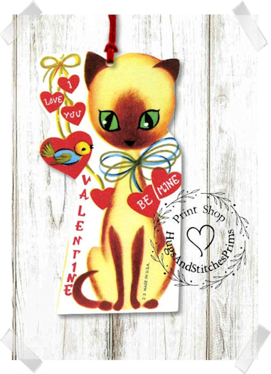 268 - Retro I Love You Be Mine Siamese Kitty Cat Valentines Tags