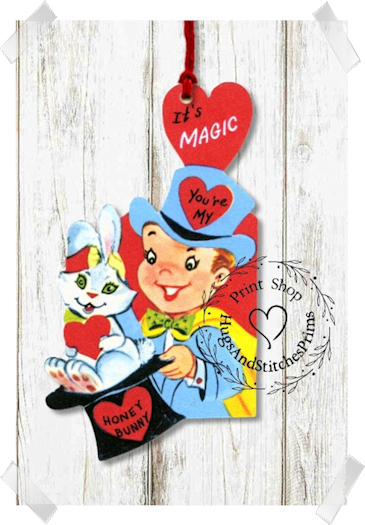 284 - Retro Its Magic You're My Honey Bunny Magician Valentines Tags