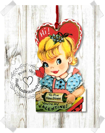 314 - Retro Hi To Pin You Down Girl Chef Valentines Tags