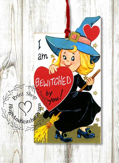 315 - Retro Valentine I Am Bewitched By You Valentines Tags