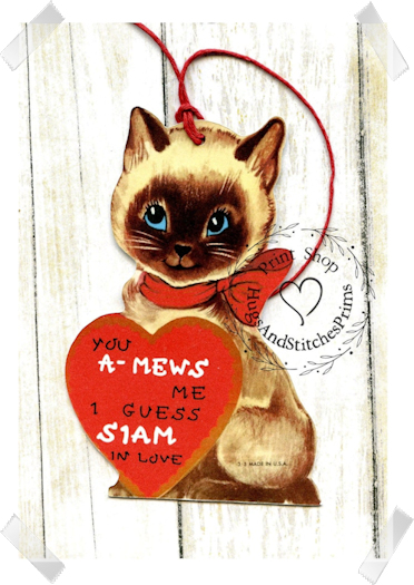 397 - Retro You A-Mews Me Siamese Kitty Cat Valentines Tags