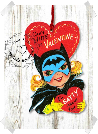 423 - Retro I'm Batty About You Girl  Valentines Tags