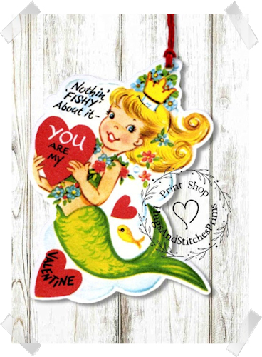 426 - Retro Nothing Fishy About It Mermaid Valentines Tags