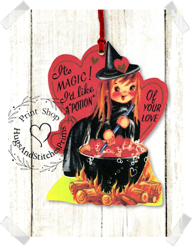 429 - Retro Its Magic Potion Witch Valentines Tags