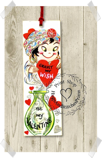 437 - Retro Grant My Wish Genie In A Bottle Valentines Tags