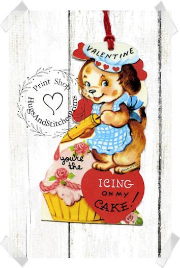 438 - Retro You're The Icing On My Cake Puppy Dog Valentines Tags