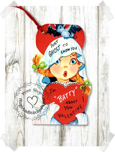 453 - Retro Ghost To Show I'm Batty About You Valentines Tags