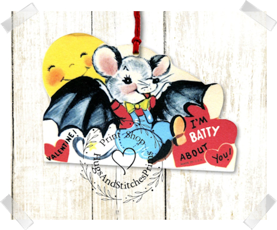 474 - Retro I'm Batty About You Bat Valentines Tags