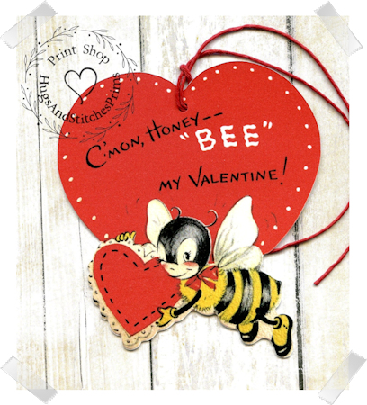 593 - Retro C'mon Honey Bee Valentines Tags