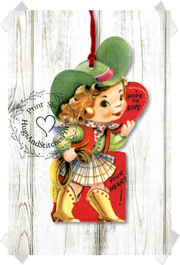 617 - Retro I Hope To Rope Your Heart Cowgirl Valentines Tags