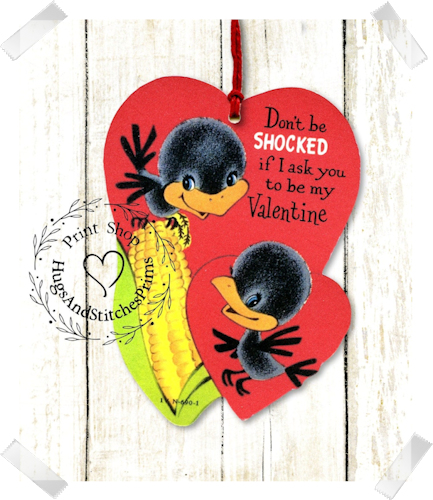620 - Retro Black Crows Ear of Corn Valentines Tags